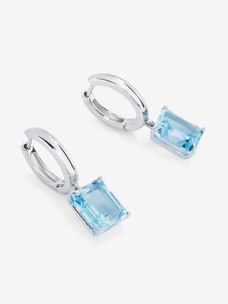 925 Silver hoop earrings with pendant topaz image number 2