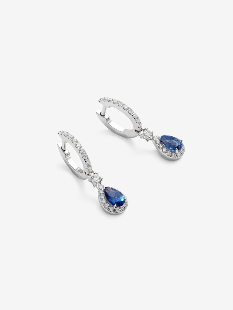 18K white gold earrings with 2 pear-cut blue sapphires with a total of 0.46 cts and 54 brilliant-cut diamonds with a total of 0.27 cts image number 2