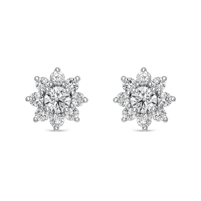 Pendientes flor de oro blanco de 18kt con diamante F-VVS1 central de 0,30cts, PE15022-00D030/FVVS1_V