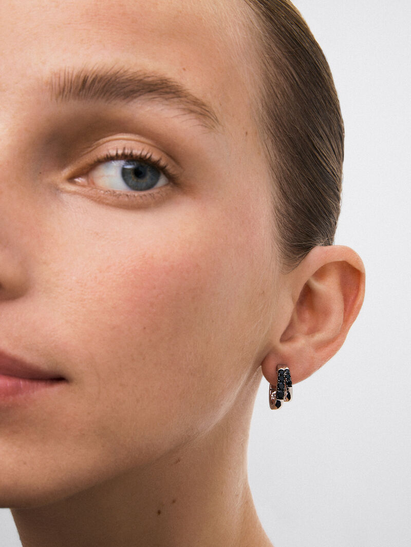 Double hoop earrings made of 925 silver with spinels. image number 1