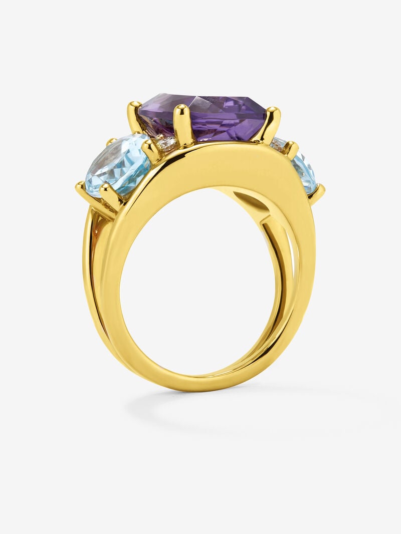 18K yellow gold ring with purple ameter in 5.5 cts Cushion size, Sky blue sky tapacios in 4.65 cts and white diamonds in a brilliant size of 0.15 cts image number 4