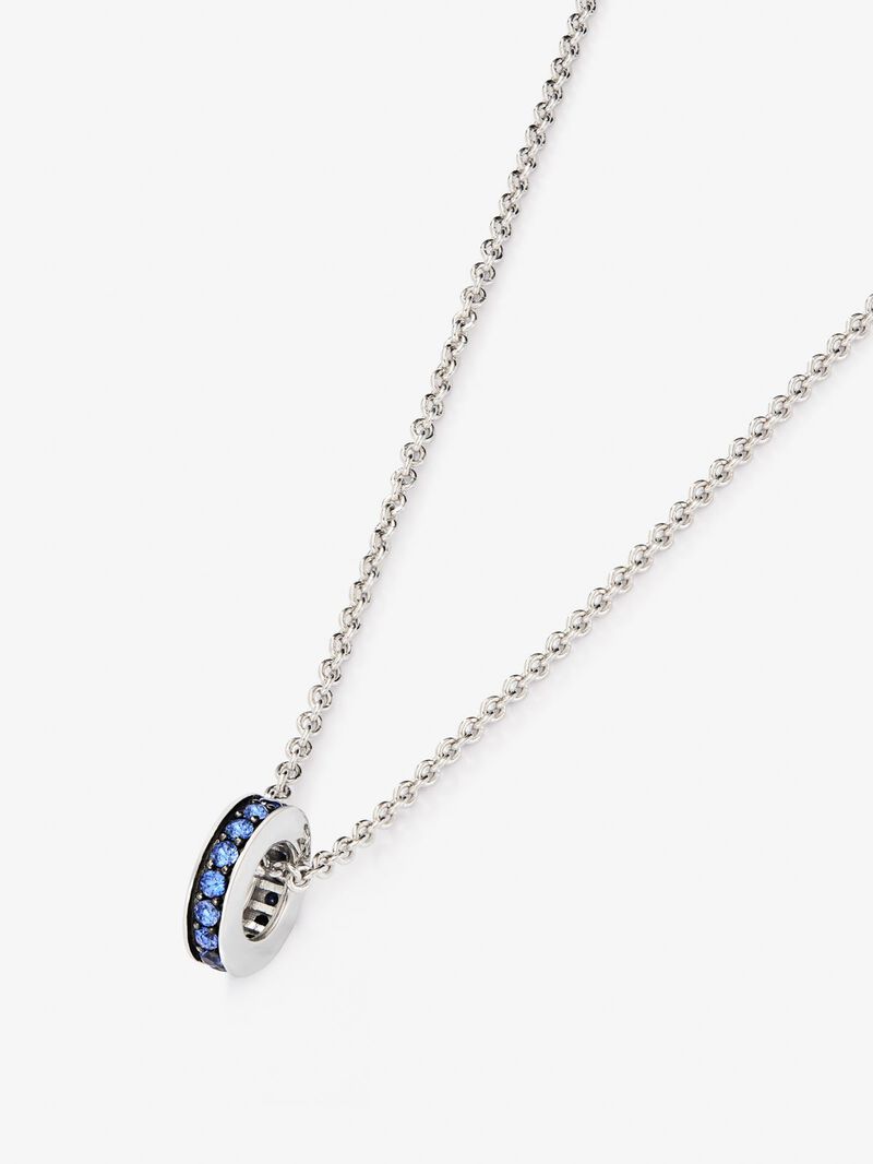 Pendant necklace with 925 silver wheel embellished with sapphires. image number 2
