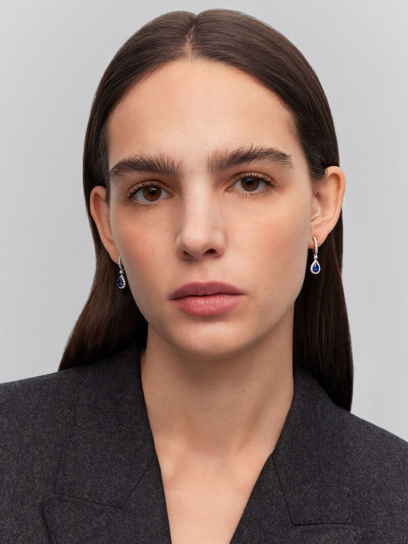 18k white gold earrings with blue sapps in 1.32 cts and white diamonds in a bright 0.56 cts diamonds image number 1
