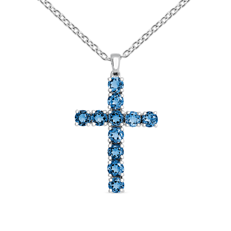 Acorazado fe Meyella Colgante cruz de plata con piedras topacio azul London | Joyería Suarez
