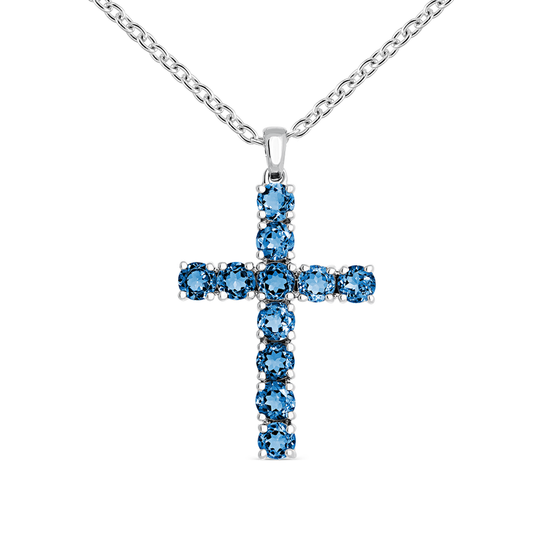 Colgante cruz de plata con piedras topacio azul London, CR17001-AGTPL_V