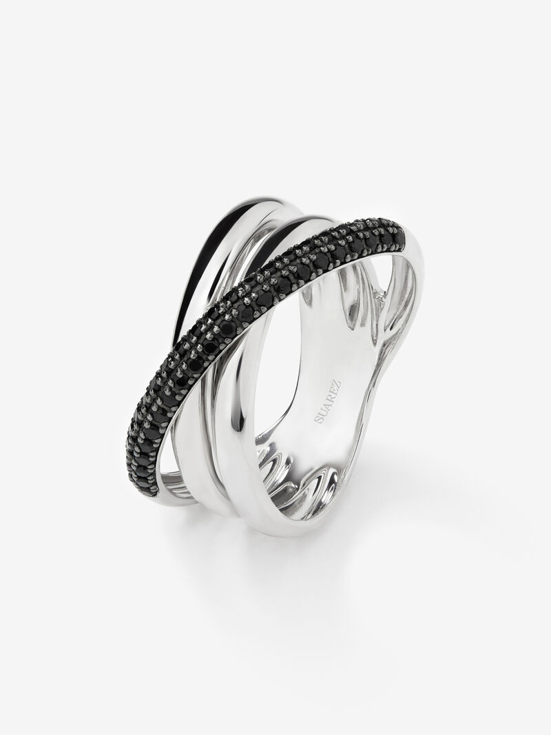 925 silver crossed multi-arm ring with brilliant-cut black spinels image number 0