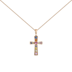 Colante cruz de oro rosa con zafiros multicolor 1,23 quilates, PT19041-ORZMULT_V