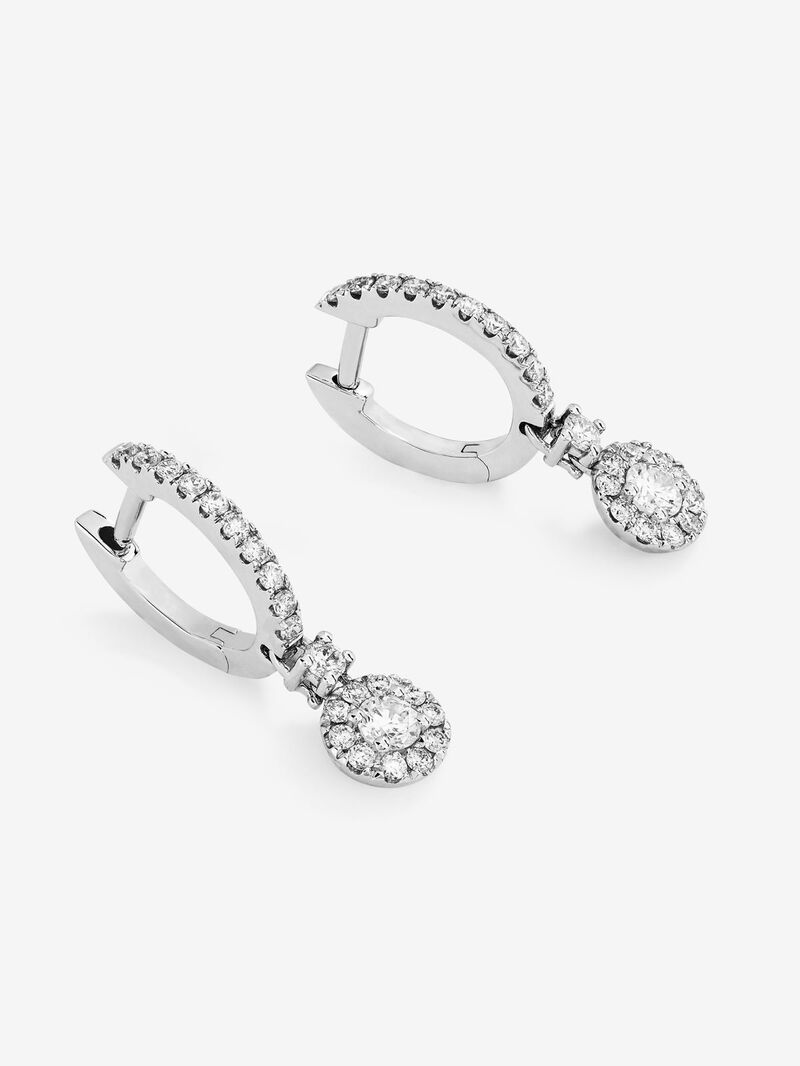 Hoop earrings with solitary pendant encircled by 18K white gold with diamonds image number 3