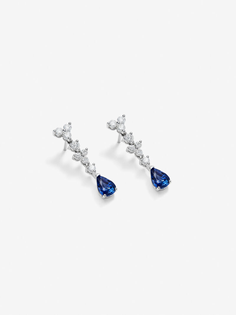 18K white gold earrings with blue sapps in 1.68 cts and white diamonds in bright size of 0.76 cts image number 2