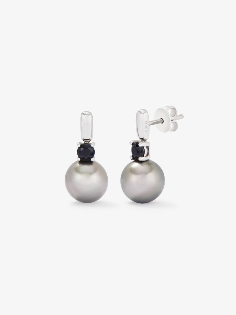 925 silver earrings with 2 brilliant-cut black spinels and 2 9.5mm Tahitian pearls image number 0