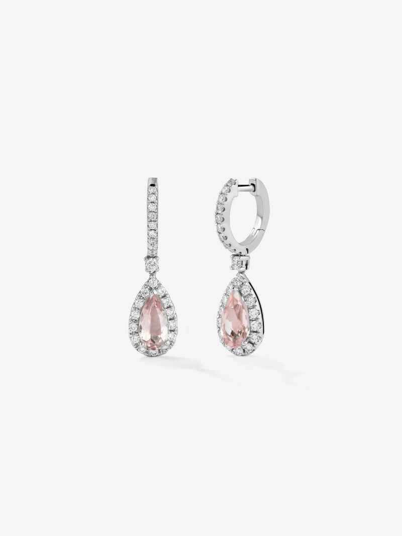 18K white gold earrings with pink morganitas in 1.96 cts and diamonds in bright size image number 1