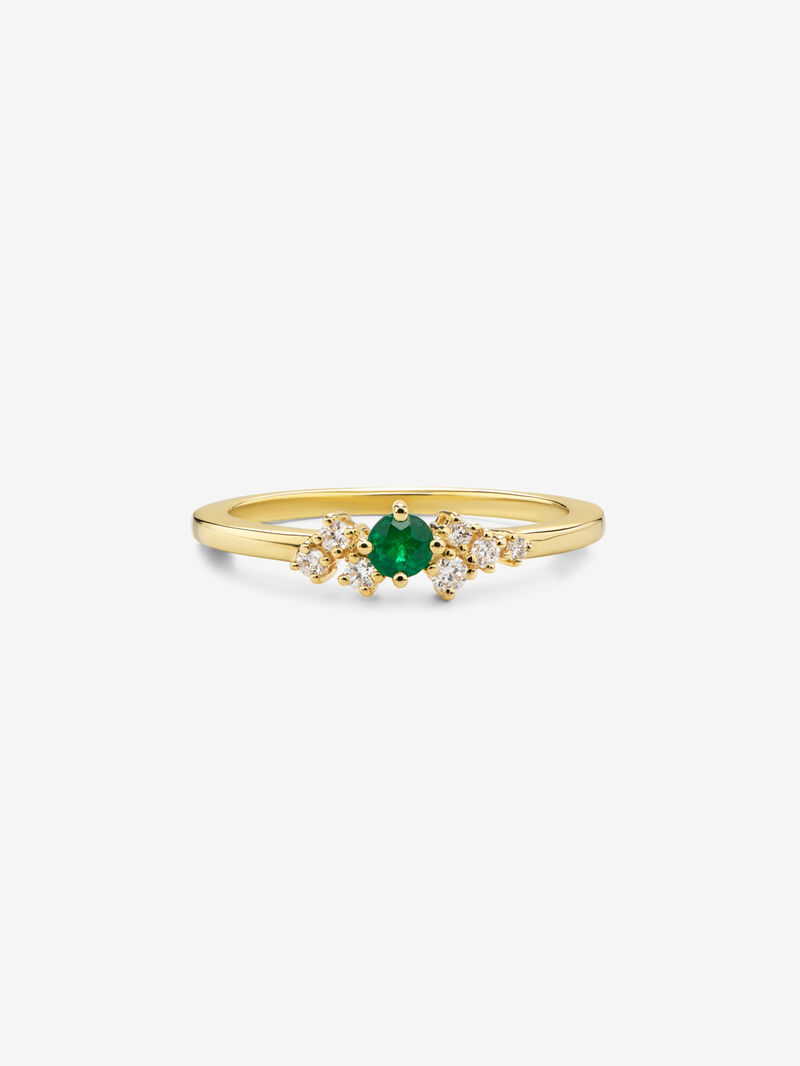 18K yellow gold ring with emerald and diamonds image number 2