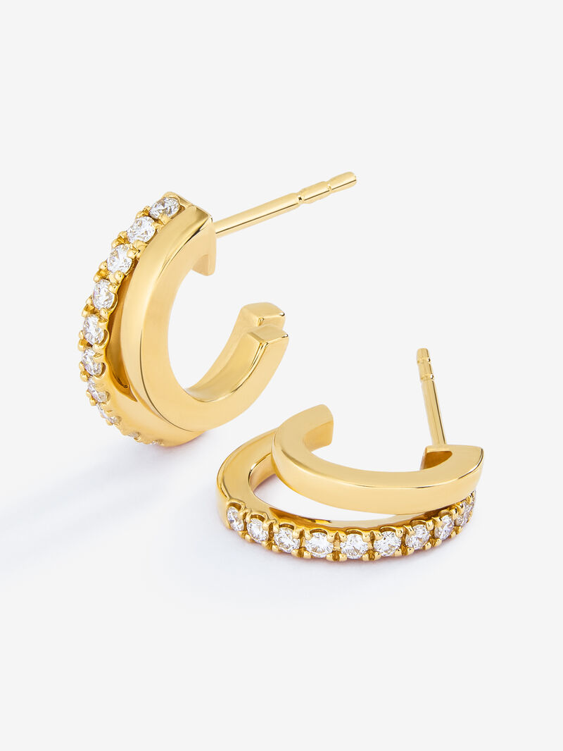 18K yellow gold double hoop earrings with diamonds image number 1