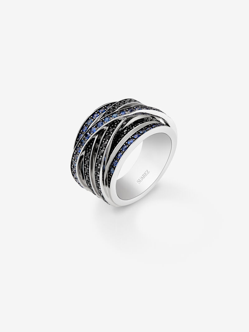 Wide multi-arm 925 silver ring with spinels and sapphires image number 0