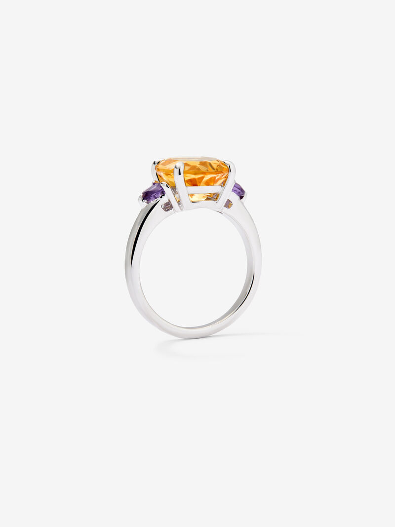 925 Silver Tiego Ring with Citrine Quartz in Oval Size 4.16 CTS and Amratists purple in bright size of 0.44 cts image number 4