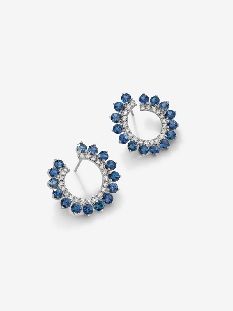 18K White Gold Aro Earrings with Blue Zafiros in Bright Size 5.85 Cts and White Diamonds in Bright Size of 1 CTS image number 2