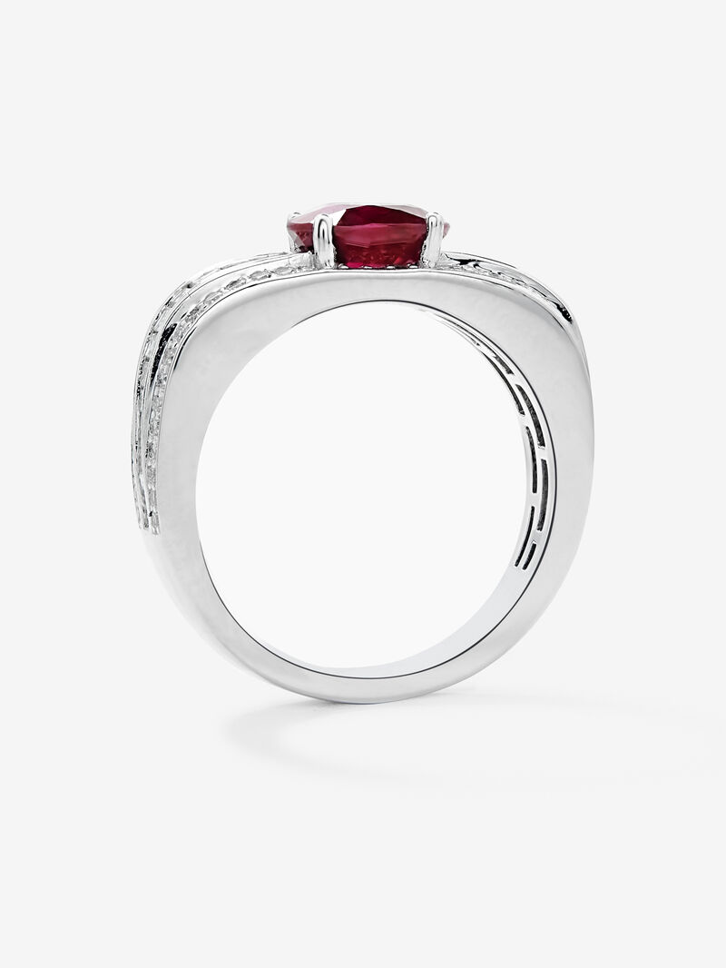 18K white gold ring with pigeon blood red ruby ​​in oval cut of 1.49 cts and 98 diamonds in baguette and brilliant cut with a total of 0.81 cts image number 4