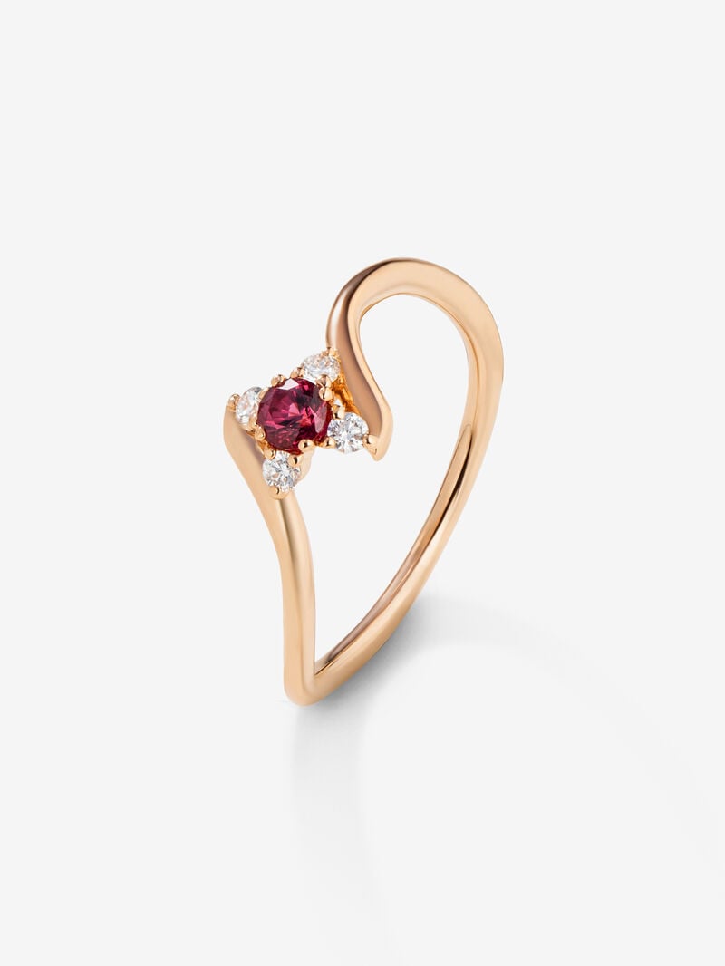 18K rose gold ring with brilliant cut ruby ​​of 0.14 and 4 brilliant cut diamonds with a total of 0.08 cts image number 0