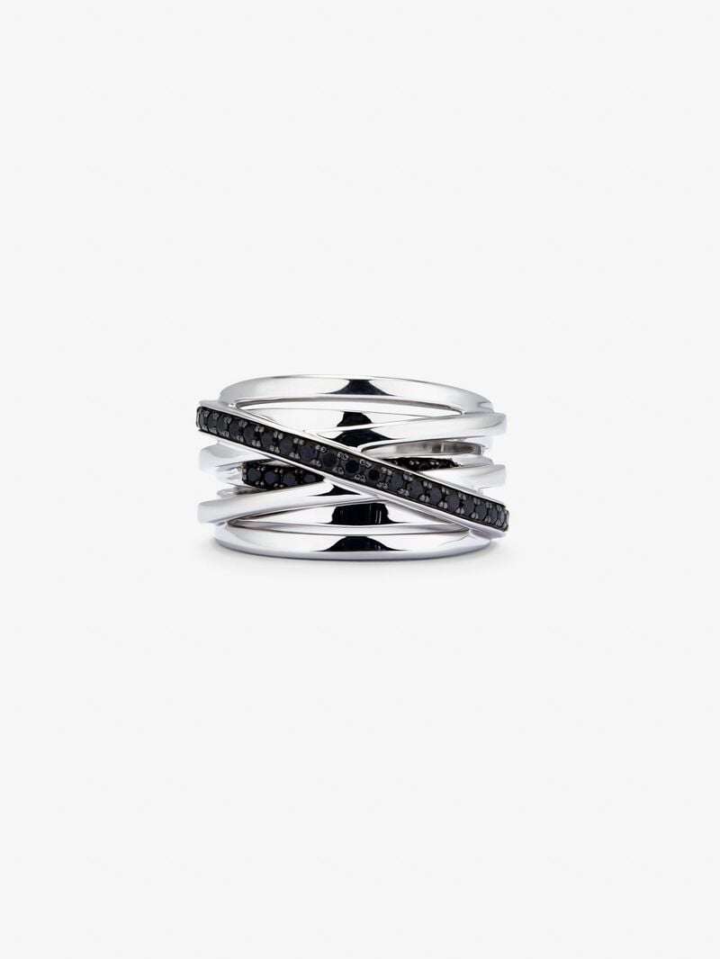 925 silver crossed multi-arm ring with 36 brilliant-cut black spinels image number 3