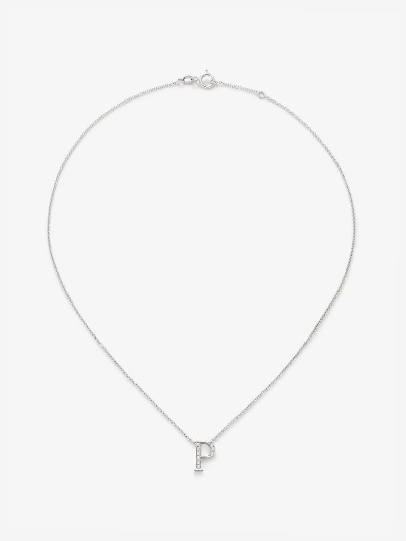 18K white gold pendant with letter P and 9 brilliant-cut diamonds with a total of 0.06 cts image number 0