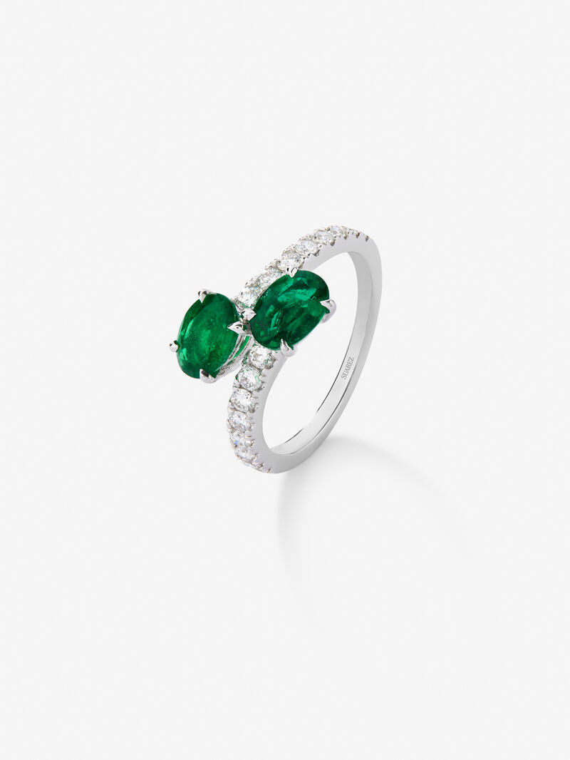 You and I 18k White Gold Ring with green -sized 1.46 cts and white diamonds in a brilliant 0.45 CTS oval size image number 0