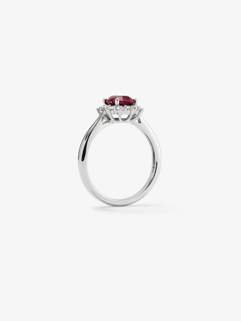 18K white gold ring with vivid red ruby ​​in oval cut of 1.57 cts and 12 brilliant cut diamonds with a total of 0.42 cts image number 4