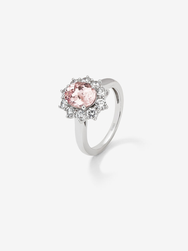 18K White Gold Ring with pink morganita in 1.6 cts and white diamonds in a bright 0.96 cts diamonds image number 0