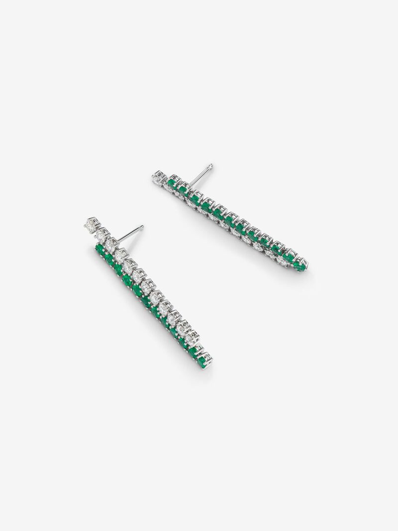 18K white gold earrings with green emeralds in bright 2,21 cts and white diamonds in 2.57 cts bright size image number 2