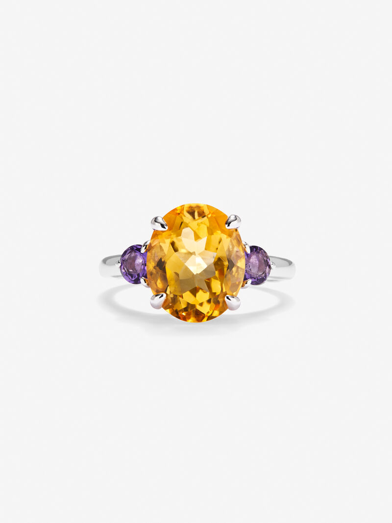 925 Silver Tiego Ring with Citrine Quartz in Oval Size 4.16 CTS and Amratists purple in bright size of 0.44 cts image number 2