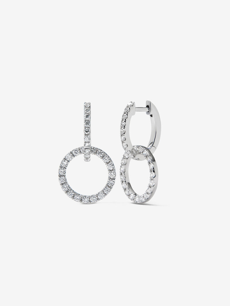 18kt white gold double hoop earrings with diamonds image number 0