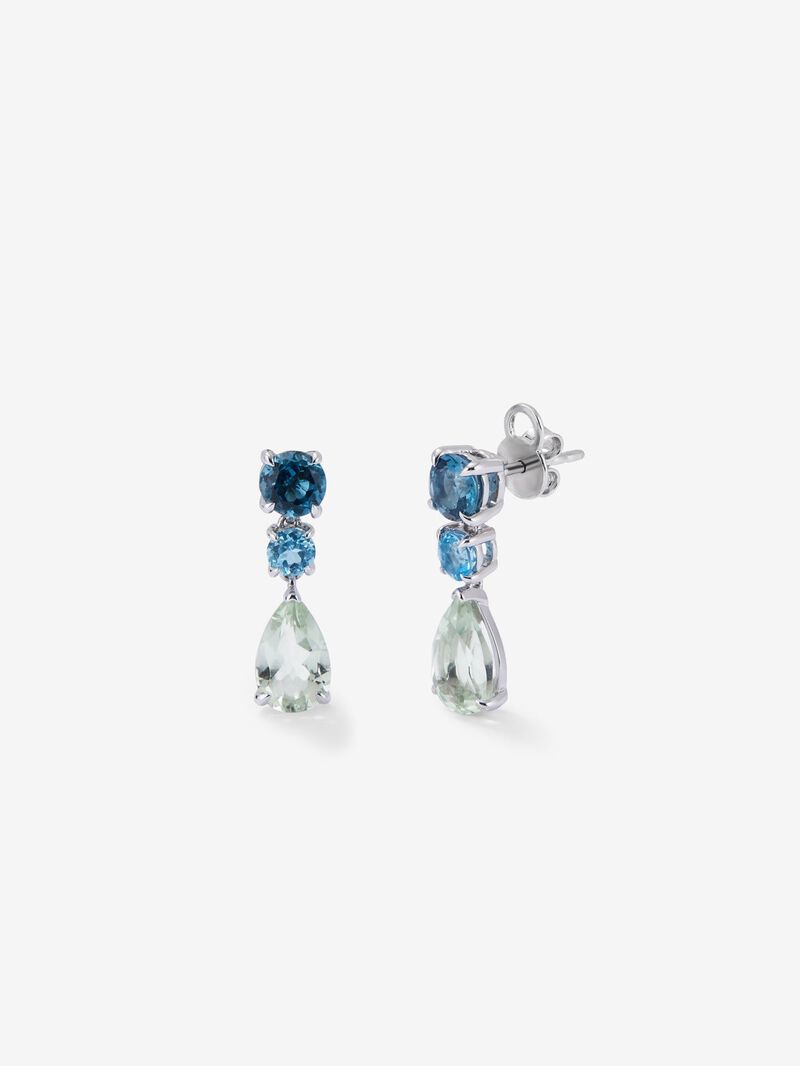 925 silver earrings with 2 London blue topaz, 2 Swiss blue topaz and 2 green amethysts image number 0