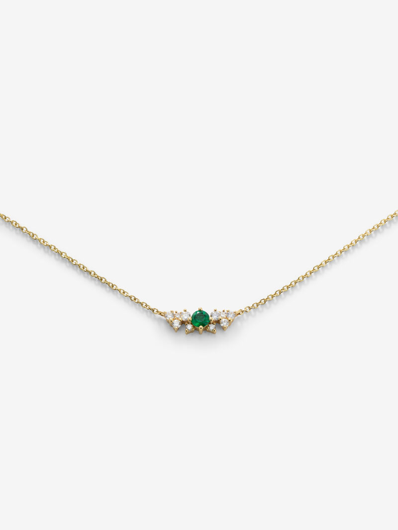 18K yellow gold pendant chain with emerald and diamonds image number 2
