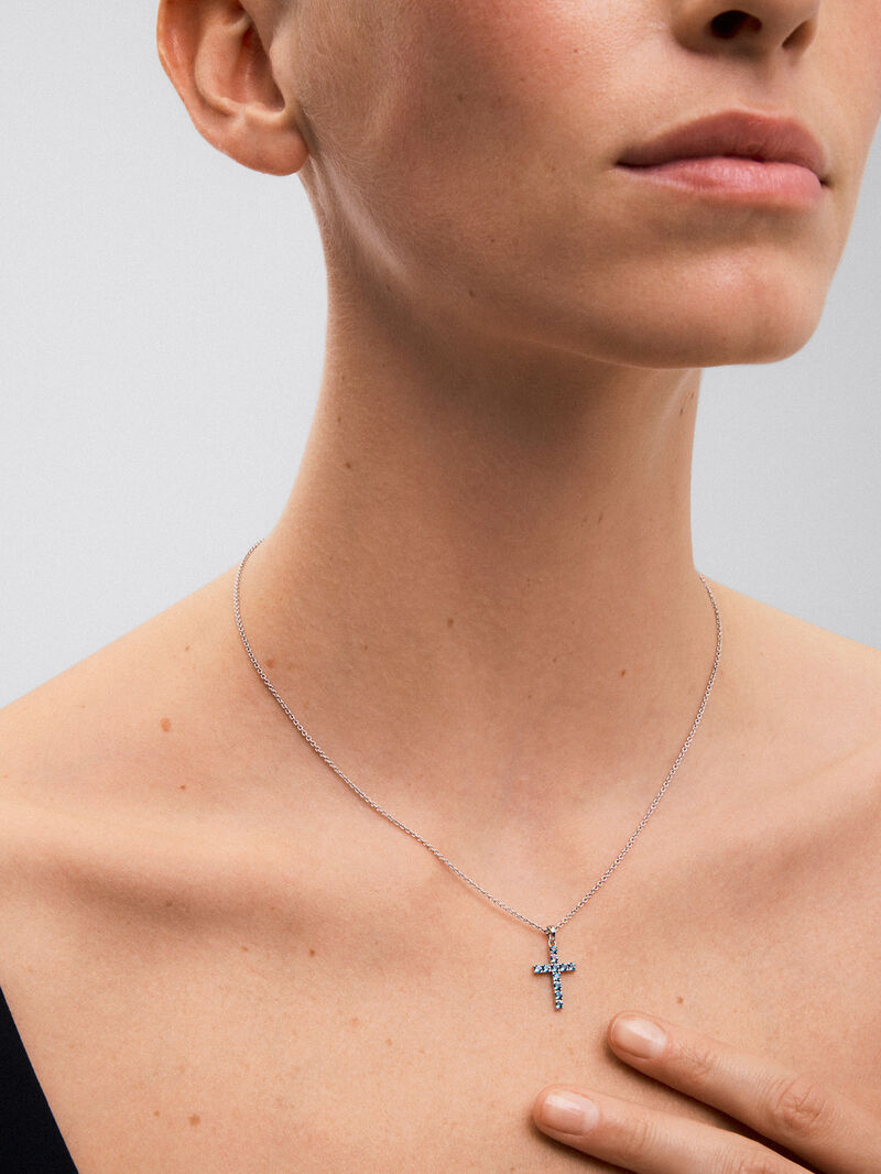 925 silver cross pendant with 11 brilliant-cut London blue topazes with a total of 0.49 cts image number 3