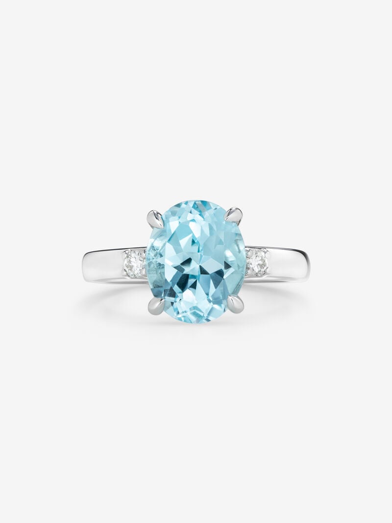 925 silver triple ring with oval-cut sky blue topaz of 3.78 cts and 2 brilliant-cut diamonds with a total of 0.11 cts image number 1