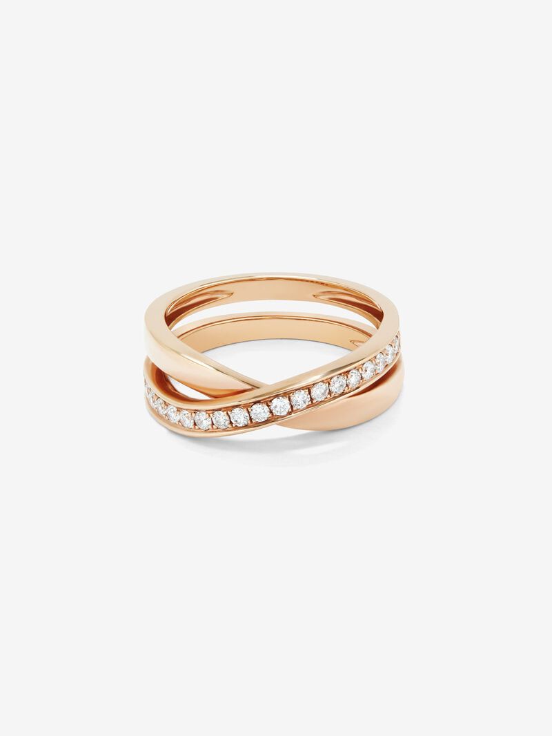 18K Rose Gold Crossed Ring with Diamonds image number 2