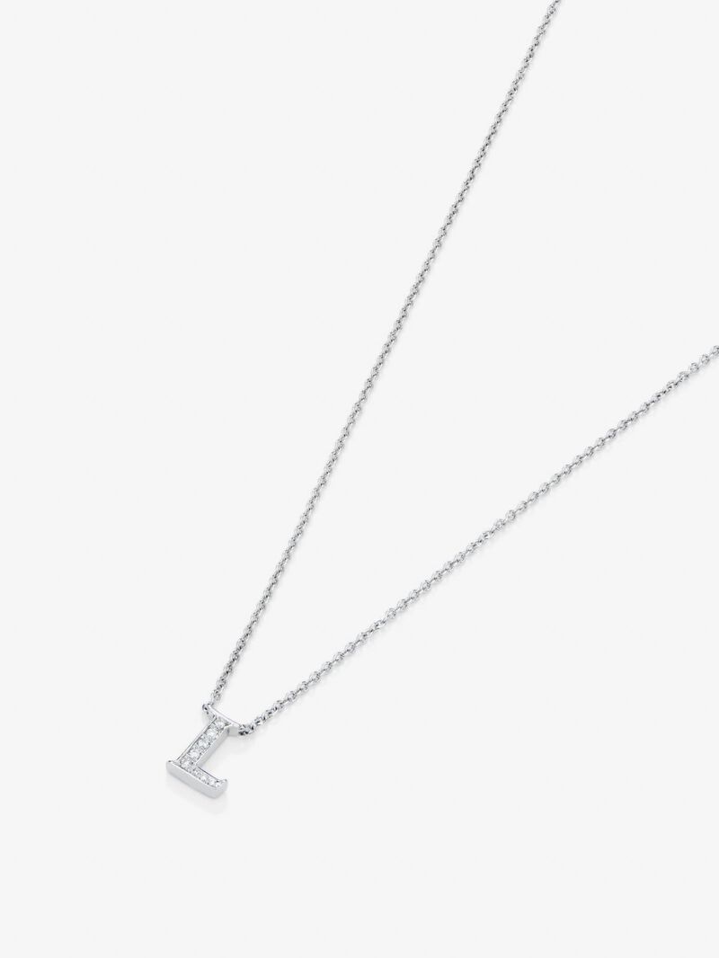 18K white gold pendant with letter L paved with 5 brilliant-cut diamonds with a total of 0.02 cts image number 2