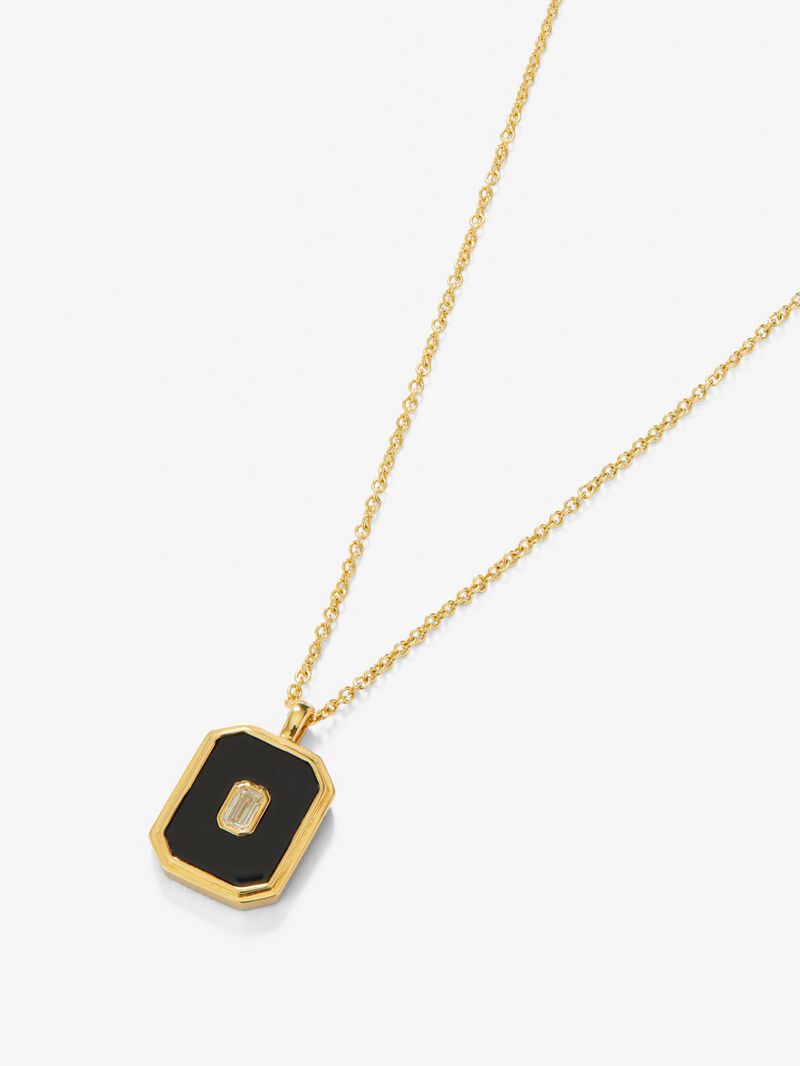 18K yellow gold pendant with 1.45 ct black onyx and 0.1 ct emerald-cut white diamond image number 2