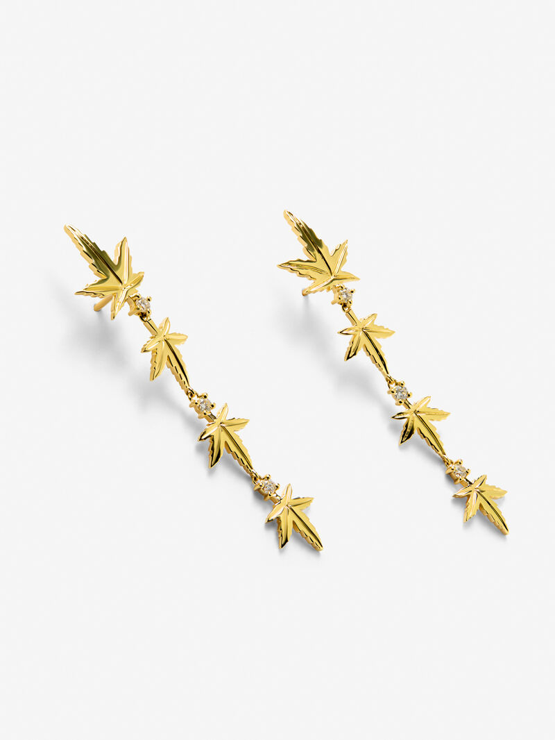 18K yellow gold earrings with six brilliant-cut diamonds totaling 0.29 cts, in a maple leaf design image number 1