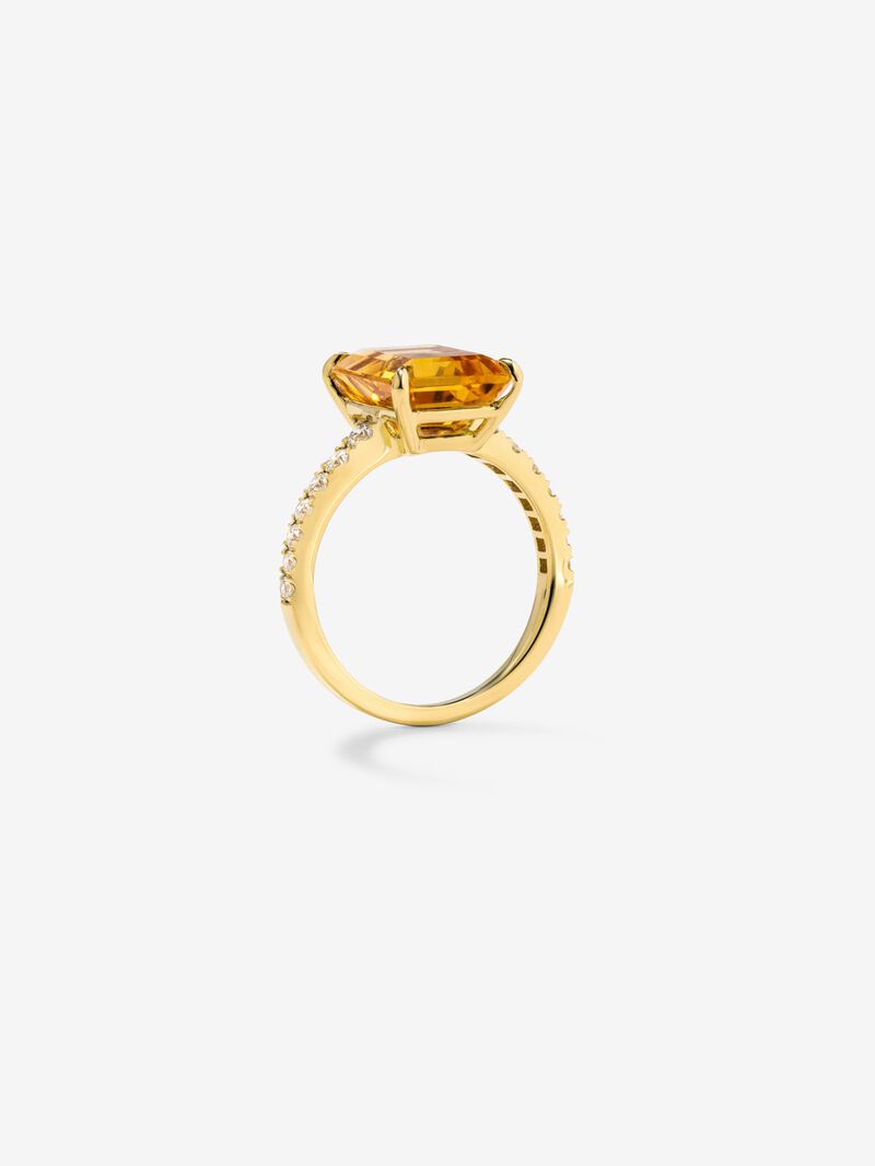 18K yellow gold ring with radiant cut citrine quartz of 1.2 cts and 18 brilliant cut diamonds with a total of 0.18 cts image number 4