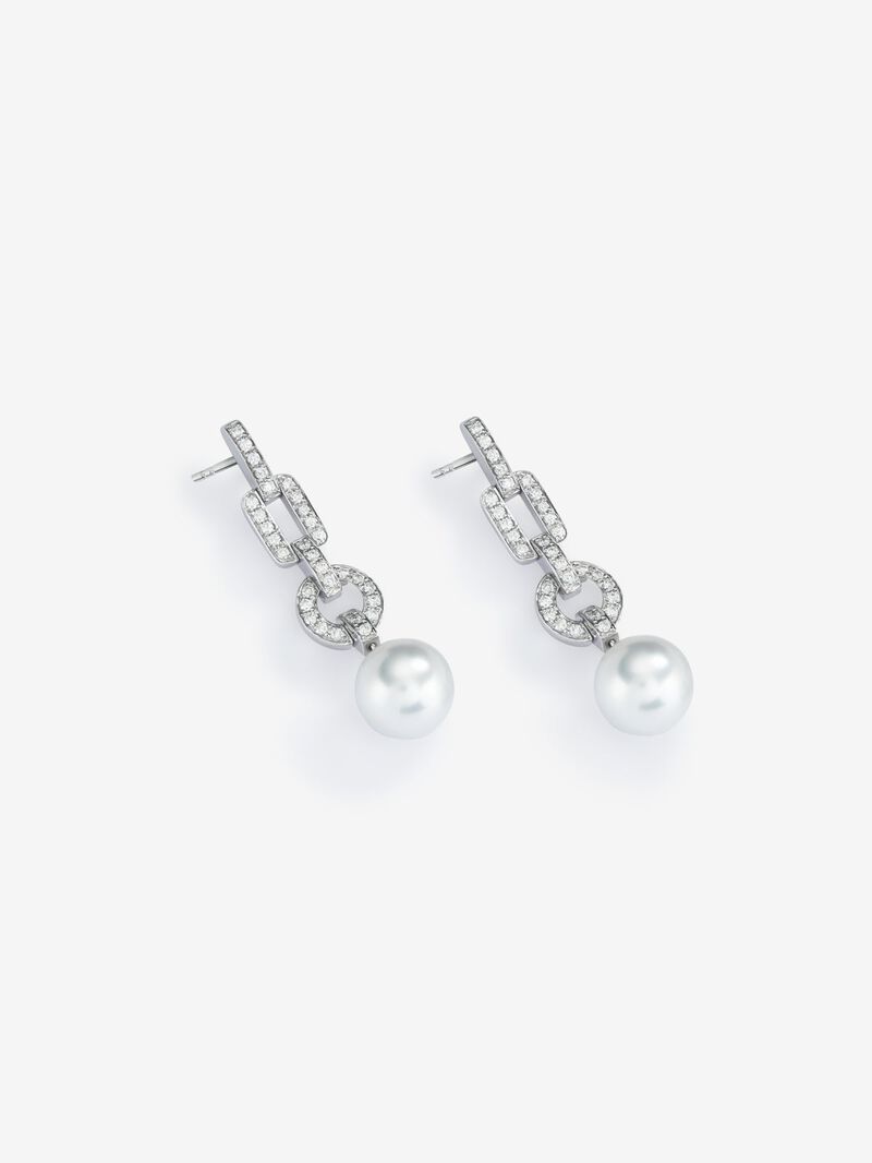 18k white gold hanging earring with 10mm Australian pearl and diamond. image number 2