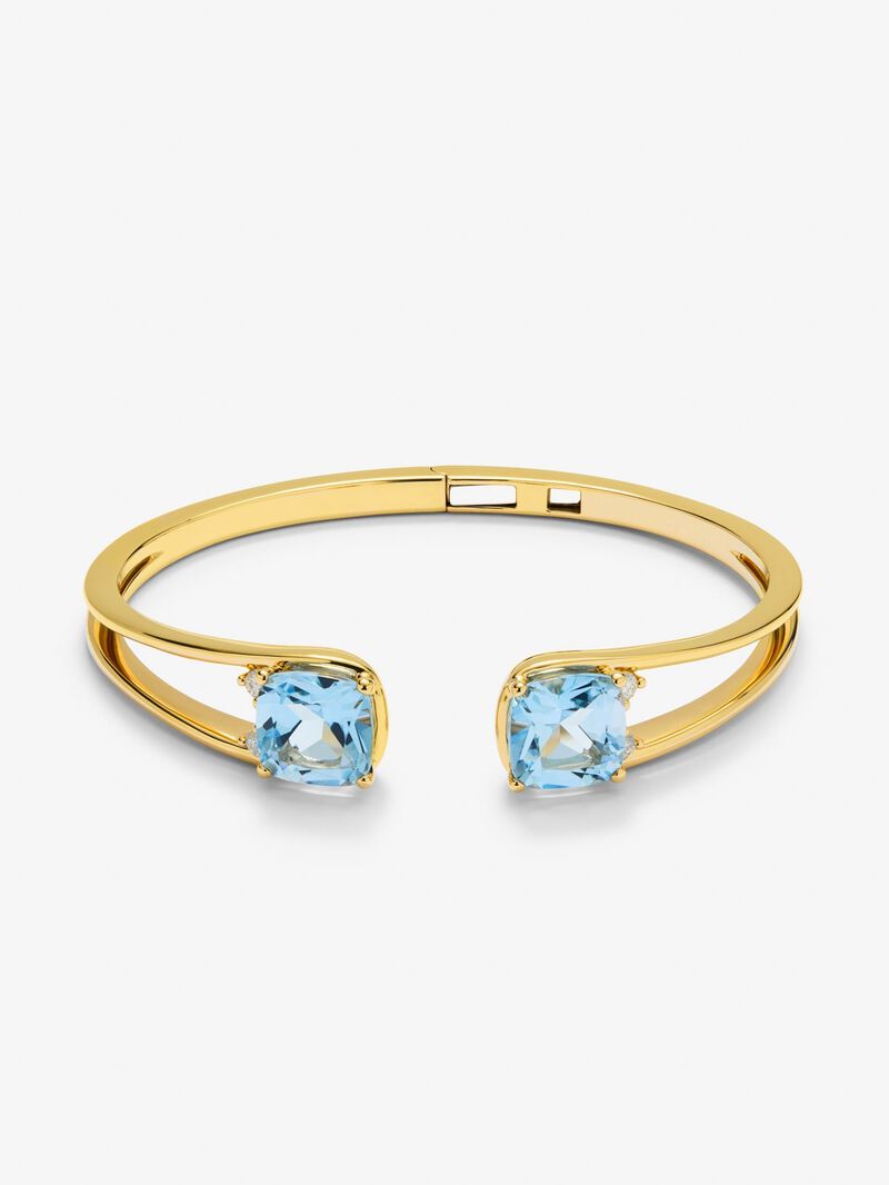 Rigid 18K yellow gold bracelet with 2 sky blue topazes in cushion cut with a total of 0.12 cts image number 0