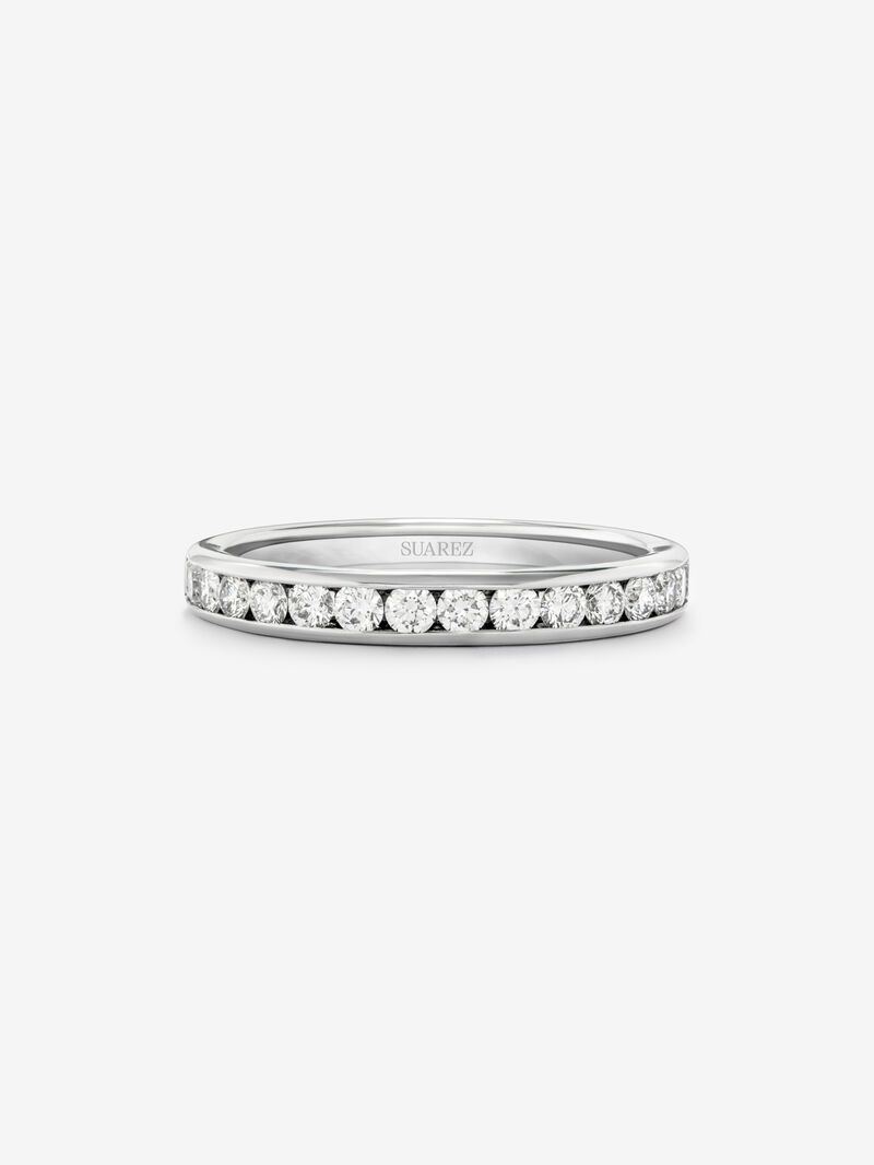 Half alliance 18K white gold engagement ring with diamonds on band. image number 2