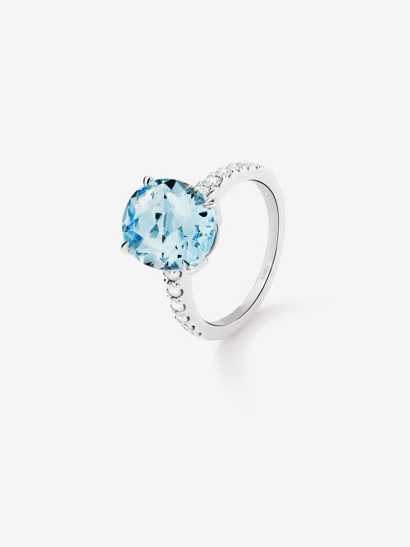 18K White Gold Solitary Ring with Topacio and Diamond image number 0