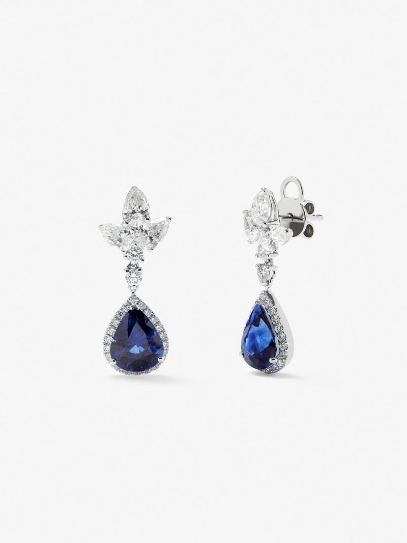 18K white gold earrings with 2 pear-cut royal blue sapphires with a total of 3.35 cts and 52 pear-cut and brilliant-cut diamonds with a total of 1.71 cts image number 0