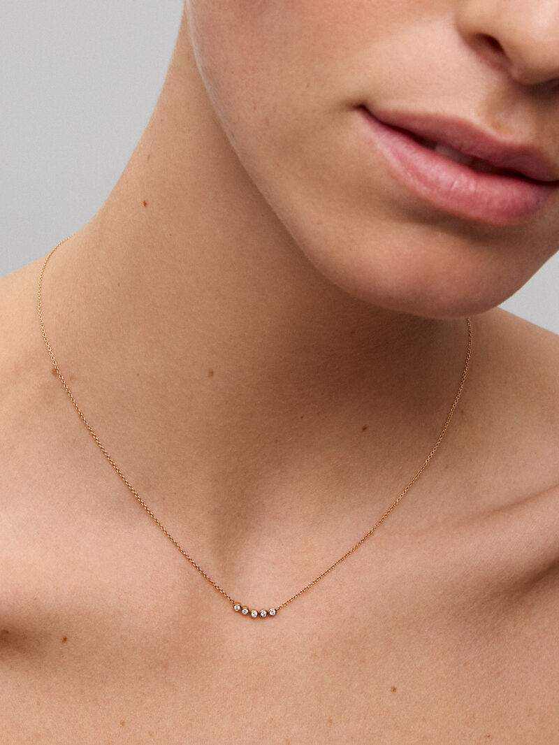 18K rose gold necklace with 5 brilliant-cut diamonds with a total of 0.07 cts image number 3