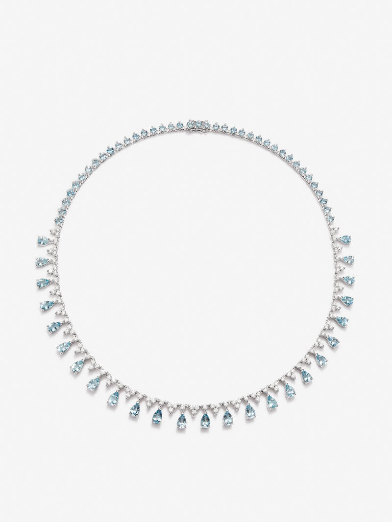 18K White Gold Rivière Collar with blue and bright blue aquamarines of 14.19 cts and white diamonds in bright size of 3.82 cts image number 0