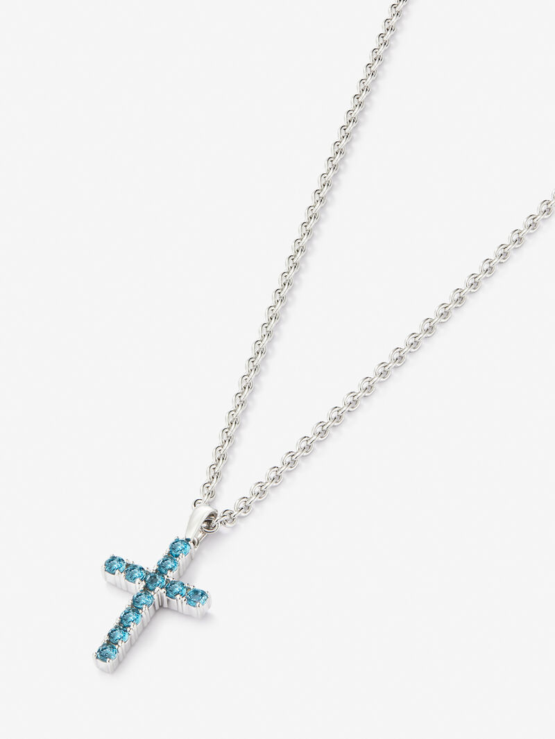 925 Silver Cross Pendant with Topaz image number 2