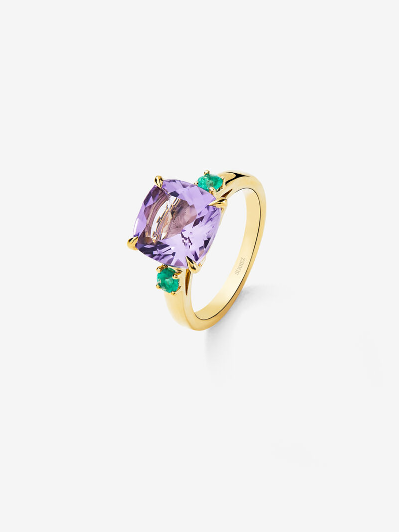 18k Yellow Gold Solitaire Ring with Purple Amethyst image number 0
