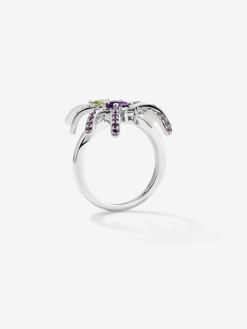 Silver spider ring with peridotos and amethyst image number 2