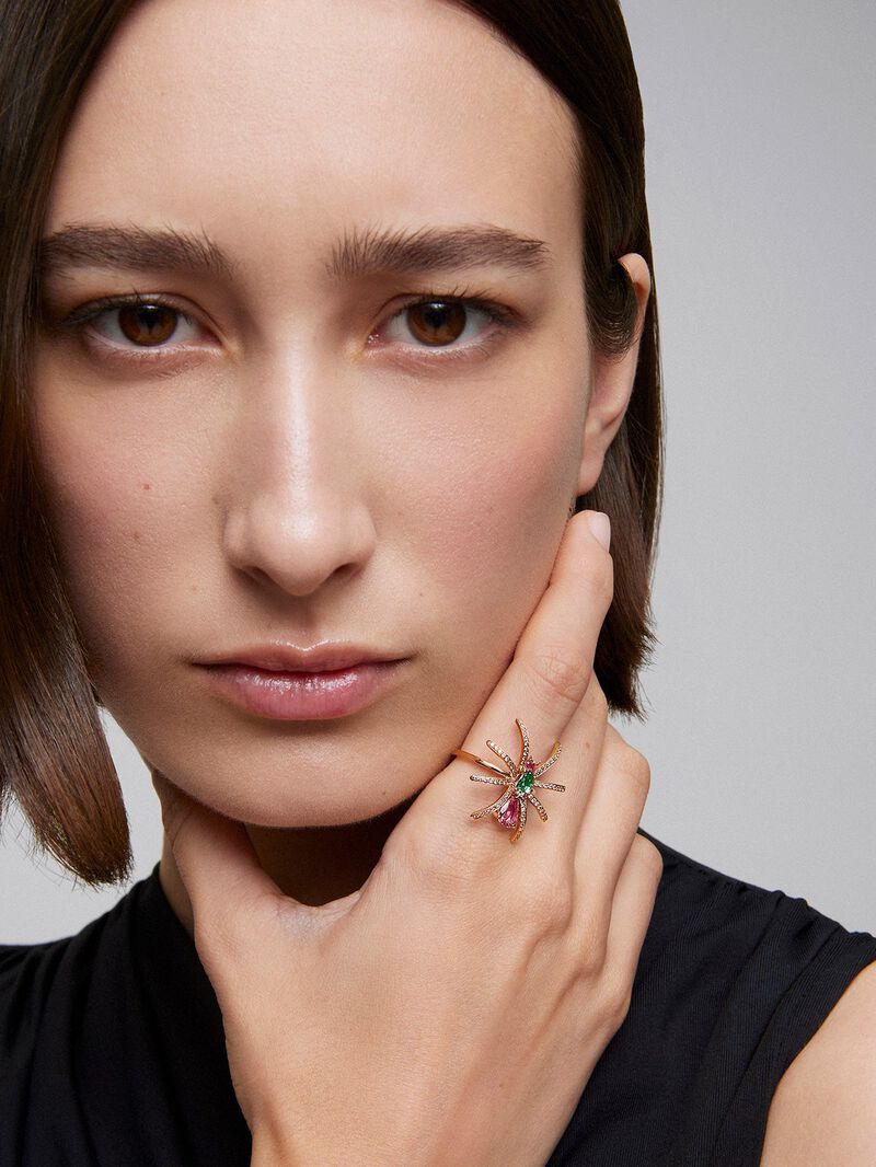 18K Rose Gold Insect Ring with Diamond and Tourmaline image number 1